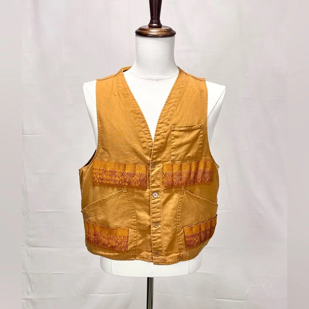 VINTAGE 80s hunting sportsman vest 100% cotton canvas pouch pocket outdoors mens